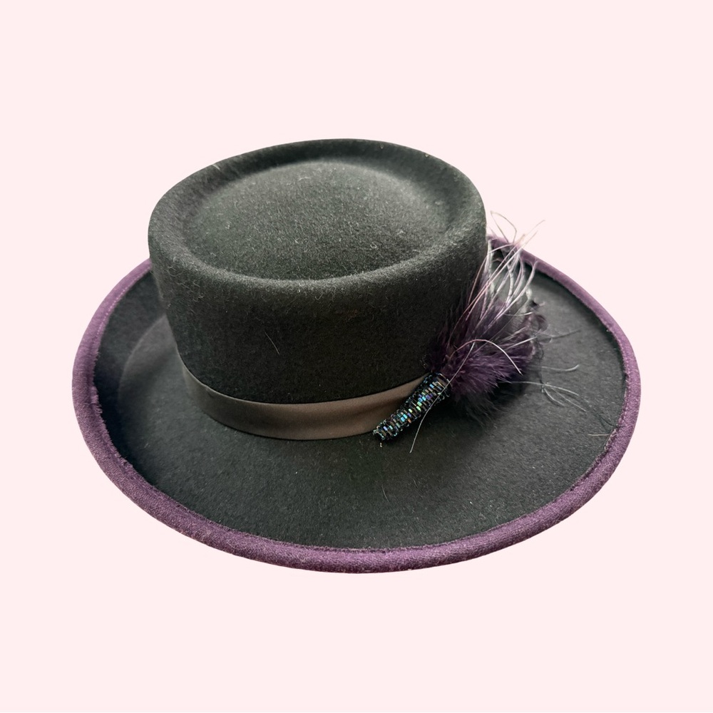 Plaza Suite Designer 100% Wool Hat, Black with Purple